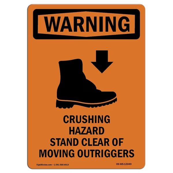 OSHA WARNING Sign, Crushing Hazard Stand, 5in X 3.5in Decal, 10PK, 3.5